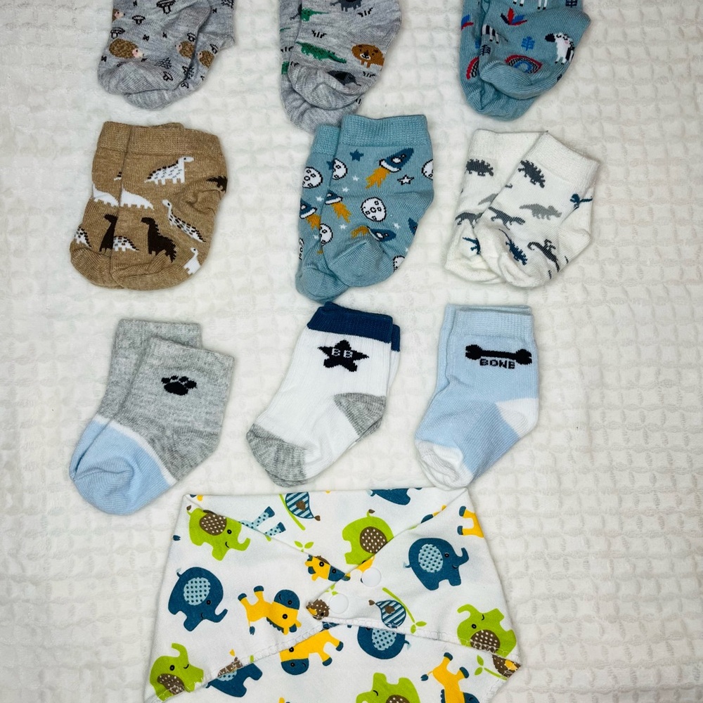 Assorted Baby Socks and BiB